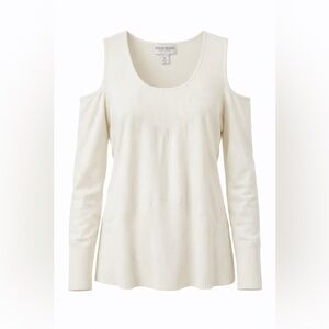 Bisou‎ Bisou Michele Bohbot Ivory Cold Shoulder Knit Top XL